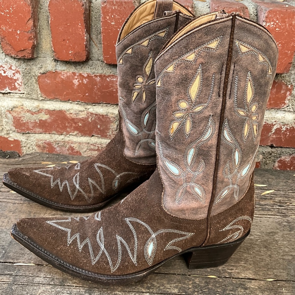 Old Gringo Boot Star brown suede and leather overlay cowboy boots women’s 6.5 B